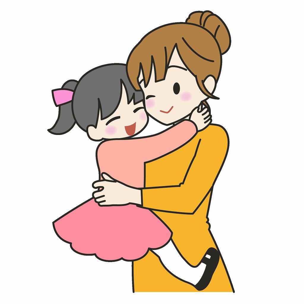 娘を抱っこする母親のイラスト