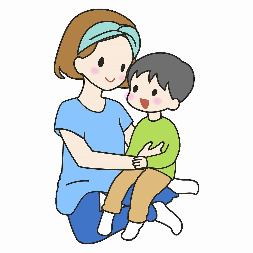 息子を抱っこする母親のイラスト